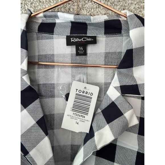 Torrid Retro Chic Blue Plaid Belted Short Sleeve Collared Midi Dress 14 - Picture 4 of 7